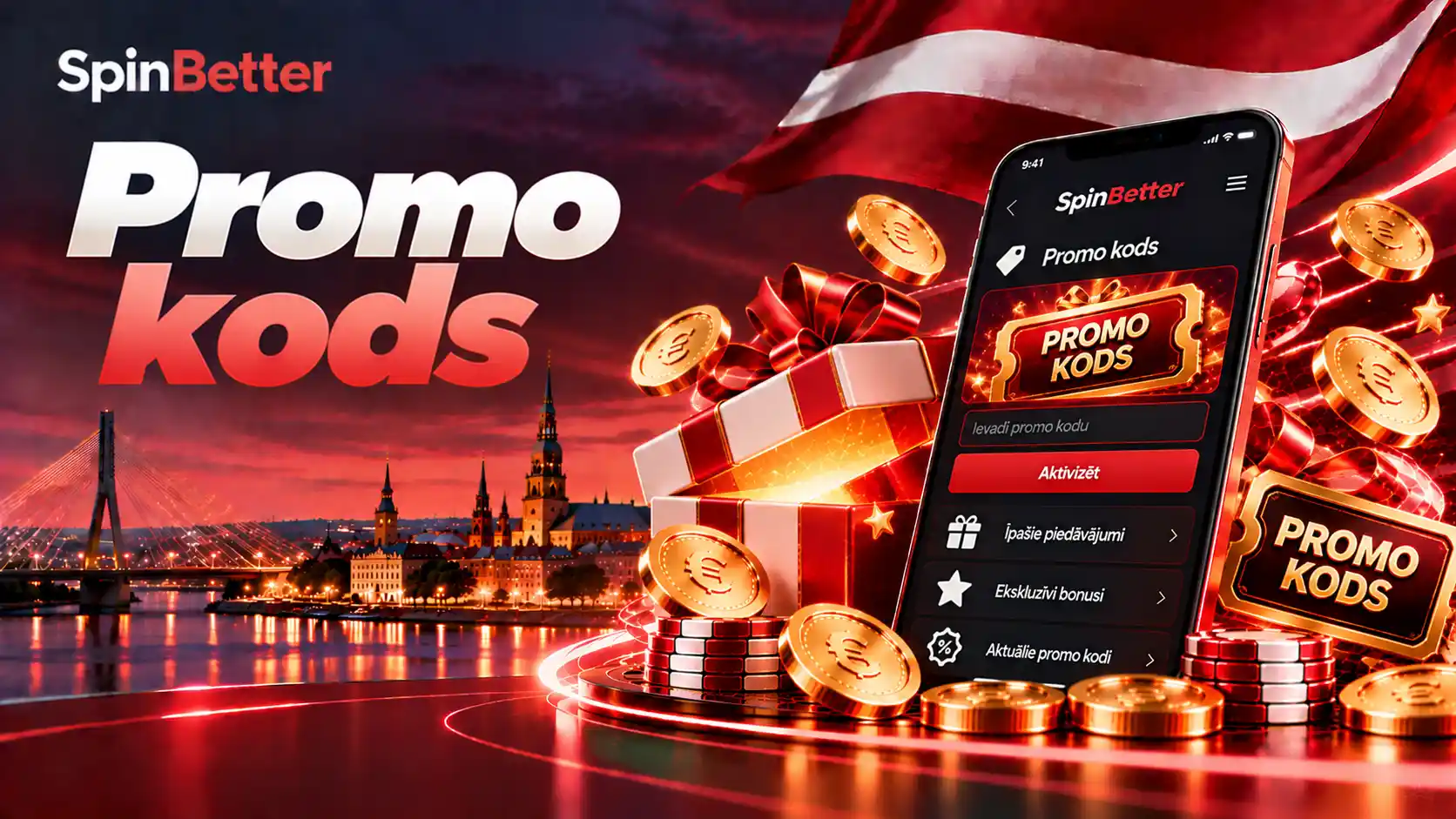 SpinBetter promo kodu sadaļa mobilajā ekrānā ar ievades lauku un aktivizēšanas pogu